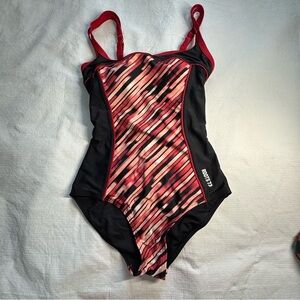Roots Black and Red One Piece Swimsuit Athletic Design